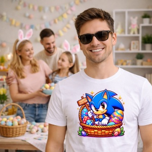 Tricou Paste Sonic Cos Paste Oua Colorate Iepuras, din bumbac 100%, tricou alb, Copii | Dama | Barbat - Img 7