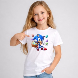 Tricou Paste Sonic Paste Cos Oua Colorate Alergare, din bumbac 100%, tricou alb, Copii | Dama | Barbat