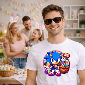 Tricou Paste Sonic Paste Cos Oua Colorate Vesel, din bumbac 100%, tricou alb, Copii | Dama | Barbat - Img 7