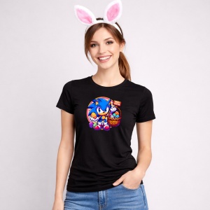 Tricou Paste Sonic Paste Cos Oua Colorate Vesel, din bumbac 100%, tricou negru, Copii | Dama | Barbat - Img 3