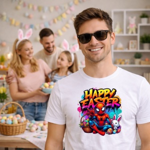 Tricou Paste Spiderman Happy Easter Graffiti Oua Colorate, din bumbac 100%, tricou alb, Copii | Dama | Barbat - Img 7