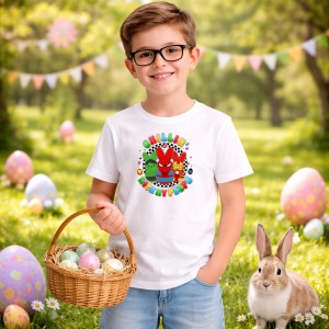 Tricou Paste Spiderman Happy Easter Oua Colorate Stil Desen, din bumbac 100%, tricou alb, Copii | Dama | Barbat - Img 5