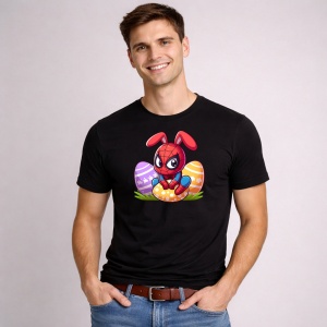 Tricou Paste Spiderman Iepuras Paste Oua Colorate, din bumbac 100%, tricou negru, Copii | Dama | Barbat - Img 3
