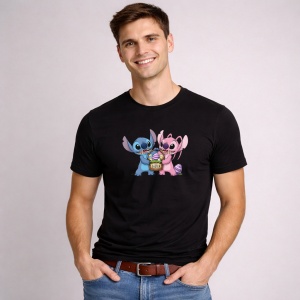 Tricou Paste Stitch Angel Paste Cos Oua Colorate Iepurasi, din bumbac 100%, tricou negru, Copii | Dama | Barbat - Img 2