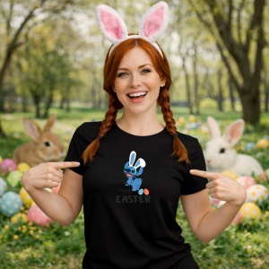 Tricou Paste Stitch Happy Easter Iepuras Oua Colorate Text, din bumbac 100%, tricou negru, Copii | Dama | Barbat - Img 9