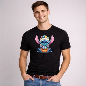 Tricou Paste Stitch Paste Cos Oua Colorate Vesel, din bumbac 100%, tricou negru, Copii | Dama | Barbat - Img 3
