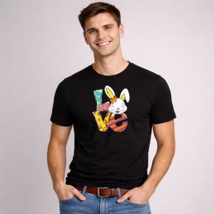 Tricou Paste Text Love Cu Iepuras Si Oua Pastel Cute, din bumbac 100%, tricou negru, Copii | Dama | Barbat