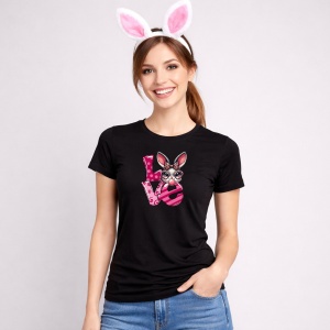 Tricou Paste Text Love Roz Cu Iepuras Cute Easter, din bumbac 100%, tricou negru, Copii | Dama | Barbat - Img 3