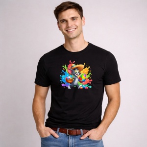 Tricou Paste Tom Cat Paste Oua Colorate Cos, din bumbac 100%, tricou negru, Copii | Dama | Barbat - Img 2