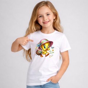 Tricou Paste Tweety Paste Cos Oua Colorate Primavara, din bumbac 100%, tricou alb, Copii | Dama | Barbat - Img 2