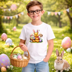 Tricou Paste Winnie The Pooh Paste Cos Oua Colorate, din bumbac 100%, tricou alb, Copii | Dama | Barbat - Img 5