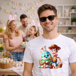 Tricou Paste Woody Toy Story Paste Iepuras Oua, din bumbac 100%, tricou alb, Copii | Dama | Barbat - Img 7
