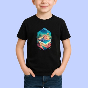 Tricou Peisaj Tropical In Diamant, Copii | Dama | Barbat, culoare negru - Img 2