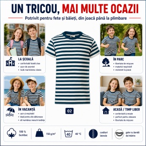 Tricou pentru Copii Marinăresc | Dungi Alb-Albastru - 805 - Img 6
