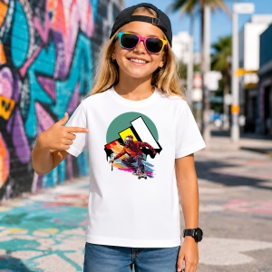 Tricou Personaj Anime Pe Skateboard Stil Streetwear Colorat, din bumbac 100% Copii | Dama | Barbat - Img 4
