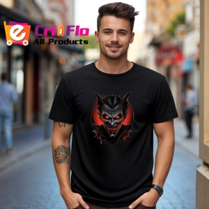 Tricou Personaj vampir sinistru cu fundal rosu intens Copii | Dama | Barbat, culoare negru - Img 6