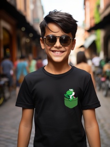 Tricou personalizat pentru copii din bumbac 100% cu imprimeu de buzunar - Yoshi, dinozaurul verde - Tricou pentru fanii Mario - Img 5