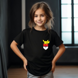 Tricou personalizat pentru copii din bumbac 100% cu Pikachu în buzunar - Tricou tematic Pokemon, Cadou pentru fani Pikachu - Img 5