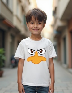 Tricou personalizat pentru copii din bumbac 100% - Perry Face, desen animat, privire, misterios, agent secret