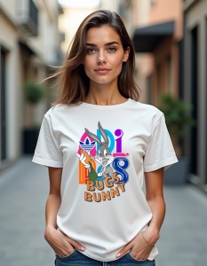 Tricou personalizat pentru dama din bumbac 100% - Bugs Bunny Style, Looney Tunes, desen animat, stil retro, amuzant