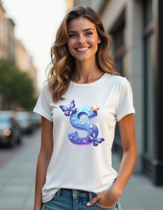 Tricou personalizat pentru dama din bumbac 100% - Butterfly - Litera S