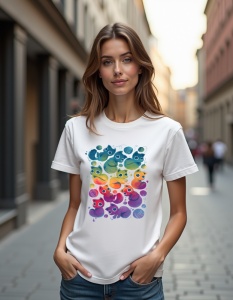 Tricou personalizat pentru dama din bumbac 100% - Ink Cat Rainbow