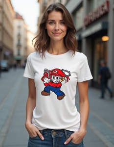 Tricou personalizat pentru dama din bumbac 100% - Mario Horror, joc video, groază, mască, Jason