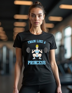 Tricou personalizat pentru dama din bumbac 100% - "Train Like a Princess - Cinderella" - Perfect pentru sesiuni de fitness elegante - Img 2