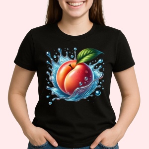Tricou Piersica si stropi racoritori, Fructe, Copii | Dama, culoare negru - Img 2