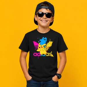 Tricou Pikachu Pokemon Vopsea Improscata Logo Roz Urban Street Art, din bumbac 100%, tricou negru, Copii | Dama | Barbat - Img 3