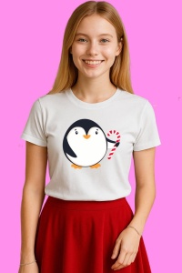 Tricou Pinguin Craciun Merry Christmas Text, din bumbac 100%, tricou alb, Copii | Dama | Barbat - Img 4