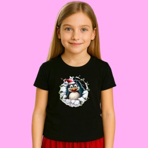 Tricou Pinguin Cu Fundal Alb Si Privire Vesela Craciun, din bumbac 100% Copii | Dama | Barbat - Img 3