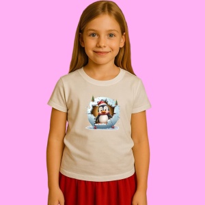 Tricou Pinguin Cu Fundal Albastru Craciun, din bumbac 100% Copii | Dama | Barbat