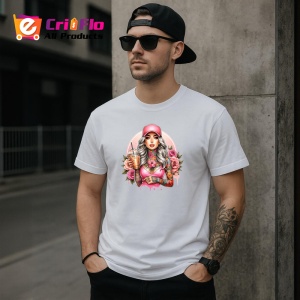 Tricou pink drink cap girl with roses, fata cu bautura roz sapca si trandafiri, Copii | Dama | Barbat - Img 4