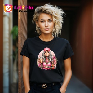 Tricou Pink drink cap girl with roses, fata cu bautura roz sapca si trandafiri, Copii | Dama | Barbat , tricou negru - Img 8