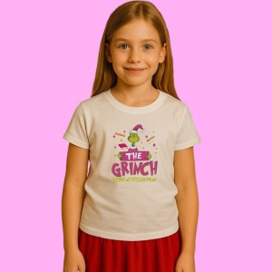 Tricou Pink Grinch Never Not Grinchy Sublimation, din bumbac 100%, tricou alb, Copii | Dama | Barbat