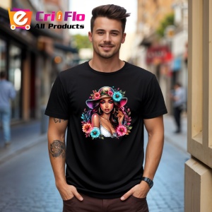 Tricou Pink hat floral lady, doamna cu palarie roz si flori, Copii | Dama | Barbat , tricou negru - Img 10