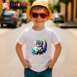 Tricou Pisica alba cu flori albastre si ochelari fundal alb Copii | Dama | Barbat - Img 10