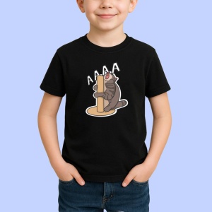 Tricou Pisica Amuzanta Agata De Lemn Meow, din bumbac 100%, tricou negru Copii | Dama | Barbat