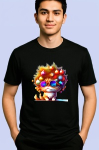 Tricou Pisica aurie decorata cu globuri si ochelari Copii | Dama | Barbat, culoare negru - Img 2