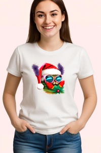 Tricou Pisica Craciun cu ochelari si fundal alb pur Copii | Dama | Barbat - Img 3