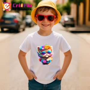 Tricou Pisica cu blana galbena si ochelari flori mov Copii | Dama | Barbat - Img 10