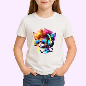 Tricou Pisica cu bucle aurii si casti pop art Copii | Dama | Barbat - Img 4