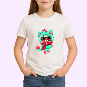 Tricou Pisica cu fundita verde si baston de zahar rosu Copii | Dama | Barbat - Img 4