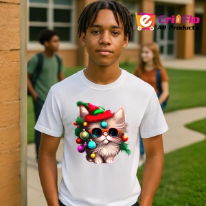 Tricou Pisica cu ochelari globuri si caciula Craciun Copii | Dama | Barbat - Img 5
