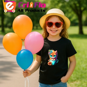 Tricou Pisica cu ochelari si flori intr o cana albastra Copii | Dama | Barbat, culoare negru - Img 10