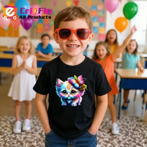 Tricou Pisica cu par buclat si flori imagine magica Copii | Dama | Barbat, culoare negru - Img 11