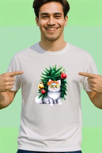 Tricou Pisica decorata cu globuri si ochelari de soare Copii | Dama | Barbat - Img 2