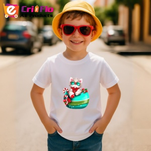 Tricou Pisica in cana decorata cu baston si fundita Craciun Copii | Dama | Barbat - Img 10