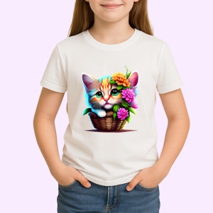 Tricou Pisica in cos cu flori imagine adorabila si vesela Copii | Dama | Barbat - Img 4